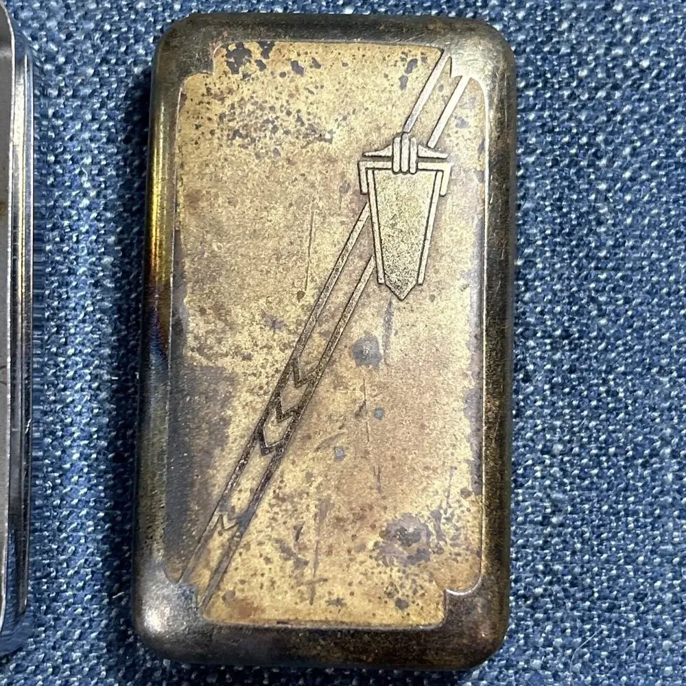 Art Deco Mini Pocket Inlaid Metal Cigarette Decorative Ashtray Case Portable